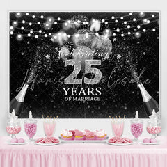 Lofaris Silver And Black Glitter Celebrate 25 Years Backdrop