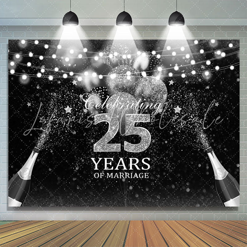 Lofaris Silver And Black Glitter Celebrate 25 Years Backdrop