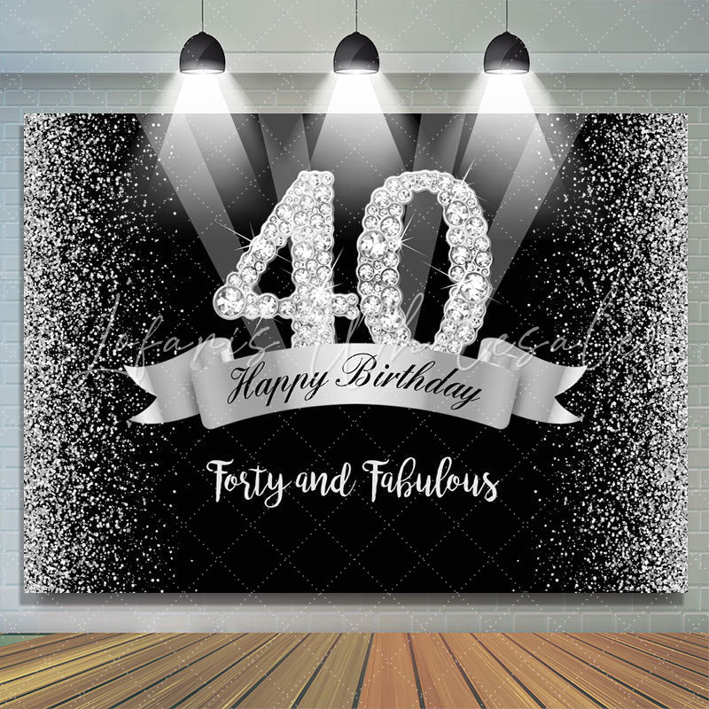 Lofaris Silver And Black Glitter Happy 40Th Birthday Backdrop