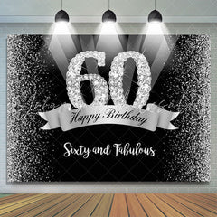 Lofaris Silver And Black Glitter Happy 60Th Birthday Backdrop