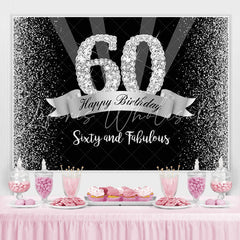 Lofaris Silver And Black Glitter Happy 60Th Birthday Backdrop