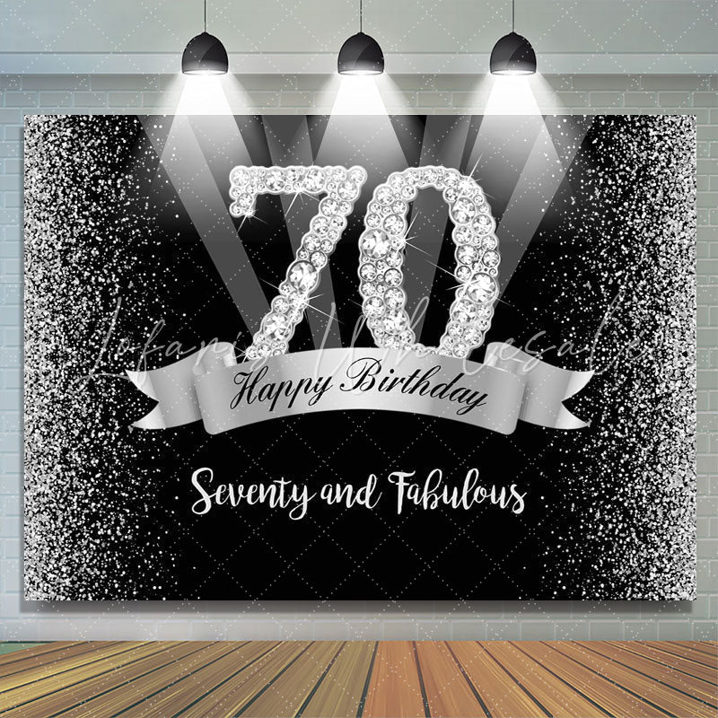 Lofaris Silver And Black Glitter Happy 70Th Birthday Backdrop