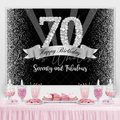 Lofaris Silver And Black Glitter Happy 70Th Birthday Backdrop