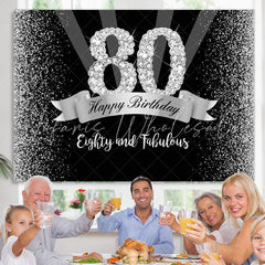 Lofaris Silver And Black Glitter Happy 80Th Birthday Backdrop