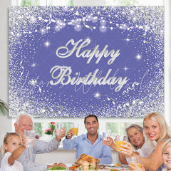 Lofaris Silver And Blue Glitter Bokeh Happy Birthday Backdrop