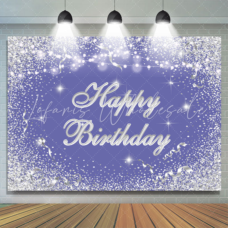 Lofaris Silver And Blue Glitter Bokeh Happy Birthday Backdrop