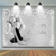 Lofaris Silver And Glitter Balloon Happy Birthday Backdrop