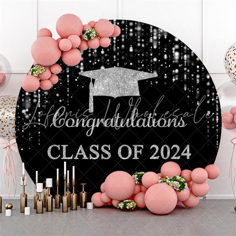 Lofaris Silver Black Bachelor Cap Circle Graduation Backdrop