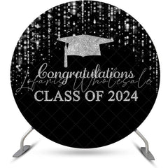 Lofaris Silver Black Bachelor Cap Circle Graduation Backdrop