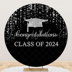 Lofaris Silver Black Bachelor Cap Circle Graduation Backdrop