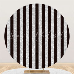 Lofaris Silver Black Stripe Theme Happy Birthday Round Backdrop