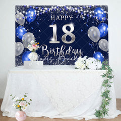 Lofaris Silver Blue Balloon Glitter 18th Birthday Backdrop