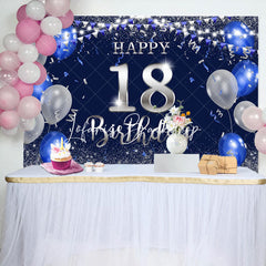 Lofaris Silver Blue Balloon Glitter 18th Birthday Backdrop