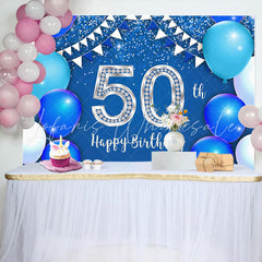 Lofaris Silver Blue Balloons 50th Birthday Party Backdrop