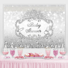 Lofaris Silver Crown Diamond Pearl Glitter Baby Shower Backdrop