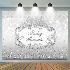 Lofaris Silver Crown Diamond Pearl Glitter Baby Shower Backdrop