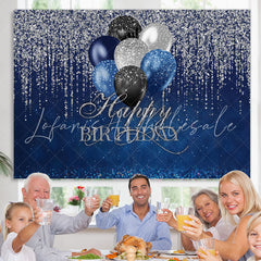 Lofaris Silver Glitter Blue Happy Birthday Backdrop For Girl