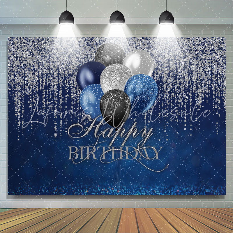 Lofaris Silver Glitter Blue Happy Birthday Backdrop For Girl