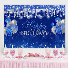 Lofaris Silver Glitter Navy Blue Balloon Happy Birthday Backdrop