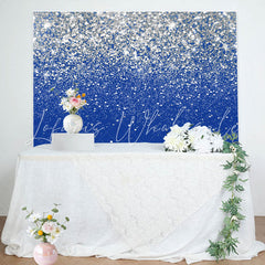 Lofaris Silver Glitter Sequin Blue Happy Birthday Backdrop