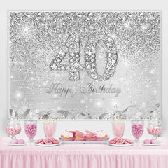 Lofaris Silver Glitter Simple Happy 40Th Birthday Backdrop