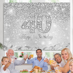 Lofaris Silver Glitter Simple Happy 40Th Birthday Backdrop