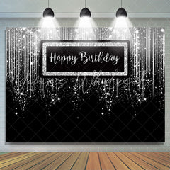 Lofaris Silver Glitter Spark Luxury Happy Birthday Backdrop