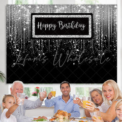 Lofaris Silver Glitter Spark Luxury Happy Birthday Backdrop