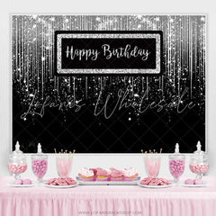 Lofaris Silver Glitter Spark Luxury Happy Birthday Backdrop