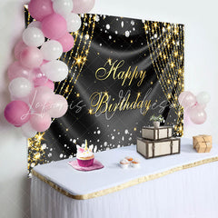 Lofaris Silver Gold Diamonds Curtain Happy Birthday Backdrop