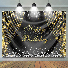 Lofaris Silver Gold Diamonds Curtain Happy Birthday Backdrop