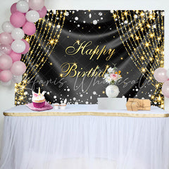 Lofaris Silver Gold Diamonds Curtain Happy Birthday Backdrop