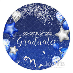 Lofaris Silver Navy Blue Balloons Circle Graduation Backdrop