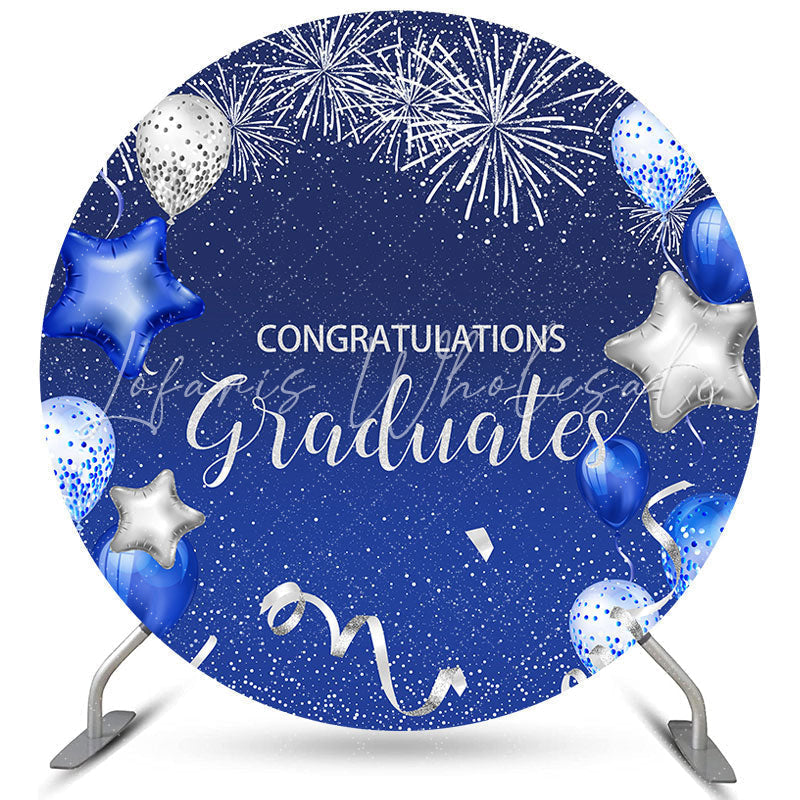 Lofaris Silver Navy Blue Balloons Circle Graduation Backdrop