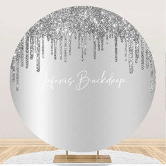 Lofaris Silver Solid Color Glitters Round Birthday Backdrop