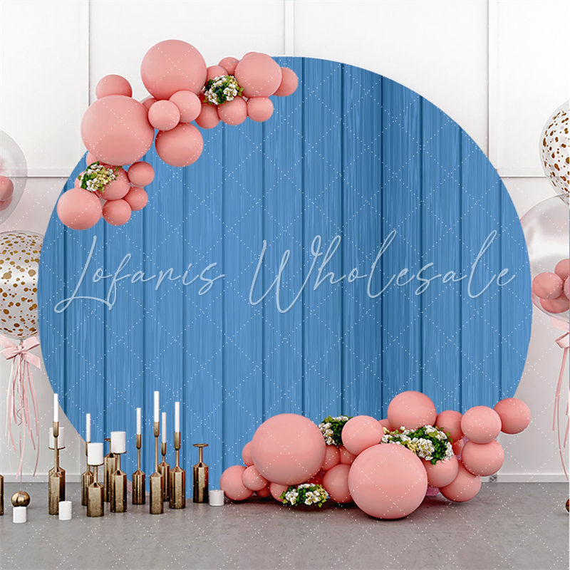 Lofaris Simple Blue And Wooden Circle Backdrop For Holiday