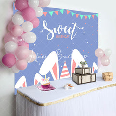 Lofaris Simple Blue Cute Rabbit Ears Sweet Birthday Backdrop