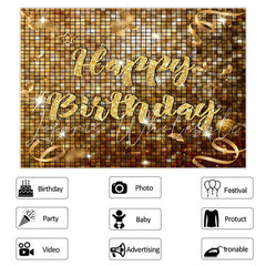 Lofaris Simple Glitter Golden Theme Happy Birthday Backdrop