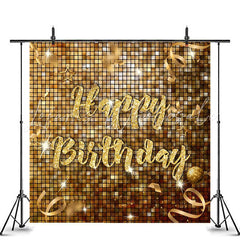 Lofaris Simple Glitter Golden Theme Happy Birthday Backdrop