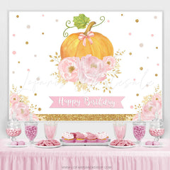 Lofaris Simple Pumpkin Pink Flowers Happy Birthday Backdrop