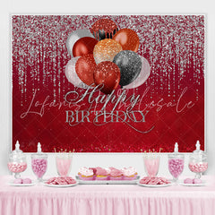 Lofaris Simple Red Glitter Balloon Happy Birthday Backdrop