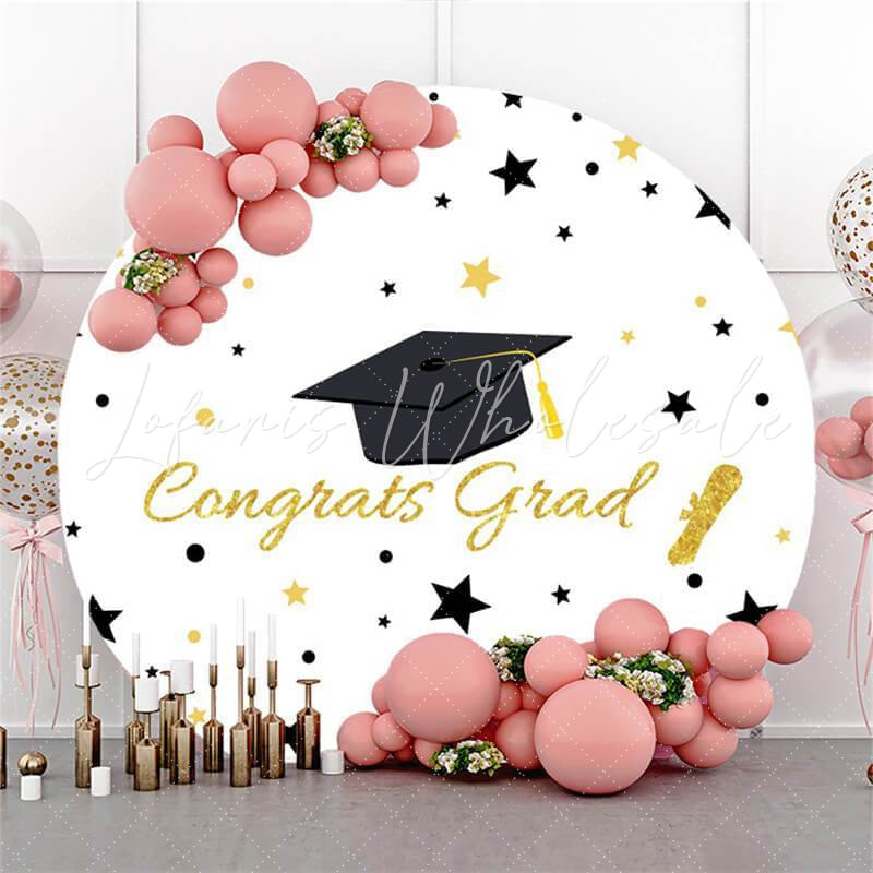 Lofaris Simple White Round Glitter Stars Congrategrad Backdrop