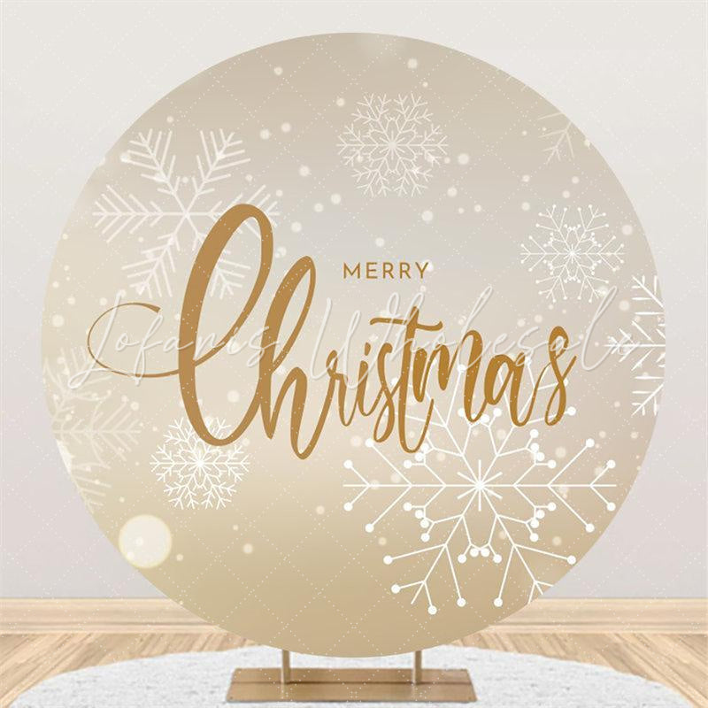 Lofaris Simple White Snowflake Round Merry Chrismas Backdrop