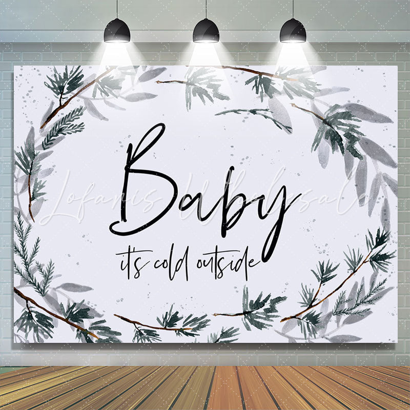 Lofaris Simple Winter With Leaves White Baby Shower Backdrop