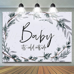 Lofaris Simple Winter With Leaves White Baby Shower Backdrop