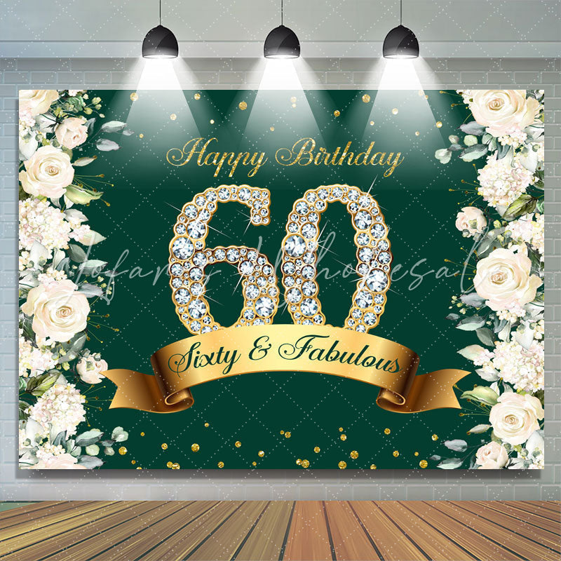 Lofaris Sixty And Fabulous Floral Glitter Birthday Backdrop