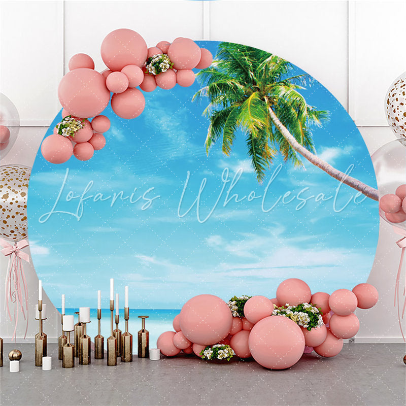 Lofaris Sky And Sea Blue With Beach Coconut Tree Circle Backdrop