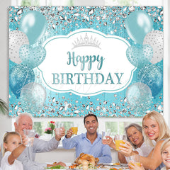 Lofaris Sky Blue Balloons And Silver Diamonds Birthday Backdrop