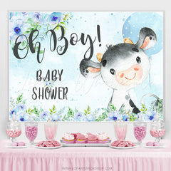 Lofaris Sky Blue Bull Balloon Baby Shower Backdrop For Boy