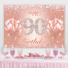 Lofaris Slight Rose Gold Balloon Happy 90Th Birthday Backdrop